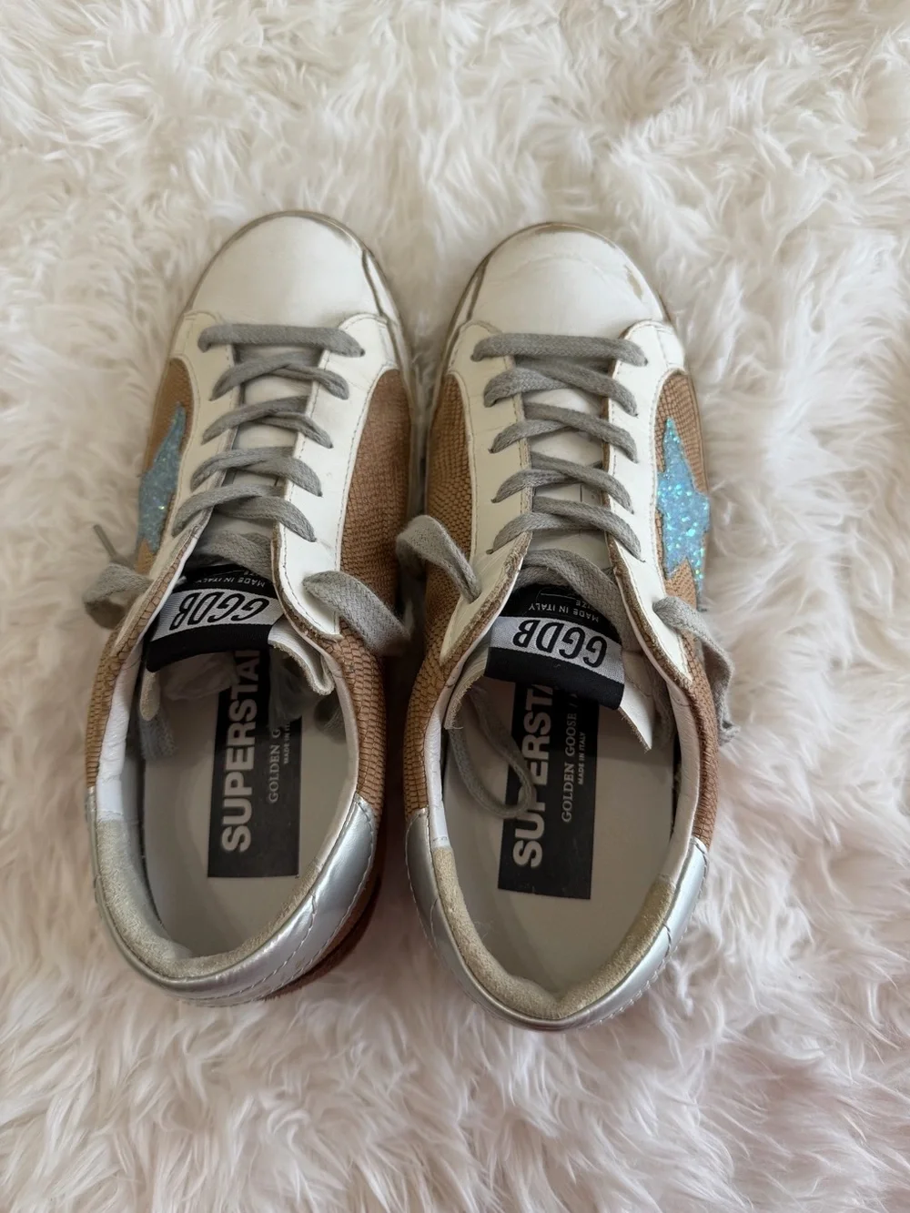 Golden Goose Deluxe Brand Super-Star GGDB Blue Glitter Star Size 37 US 7
